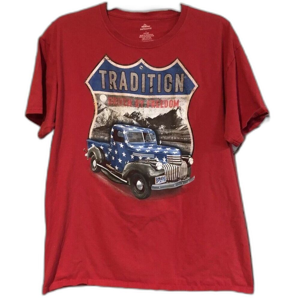 Celebrate Patriotic Shirt Mens Large Red 100% Cotton Truck Tradition Freedom L